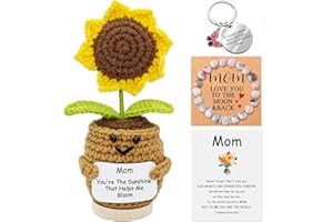 Lamyba Mom Gifts,Mothers Day Gifts for Mom,Handmade Positive Sunflower Doll Crochet with Card,Keychains,Bracelet and Gift Card,Birthday/Easter Gift
