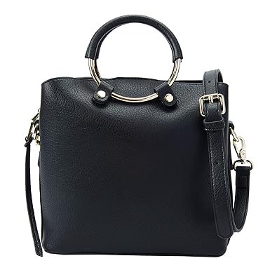 PACO TORA PACO TORA Handbags Top Ring Handle Shoulder Bag Crossbody Bag Satchel Circle Handle (Black)