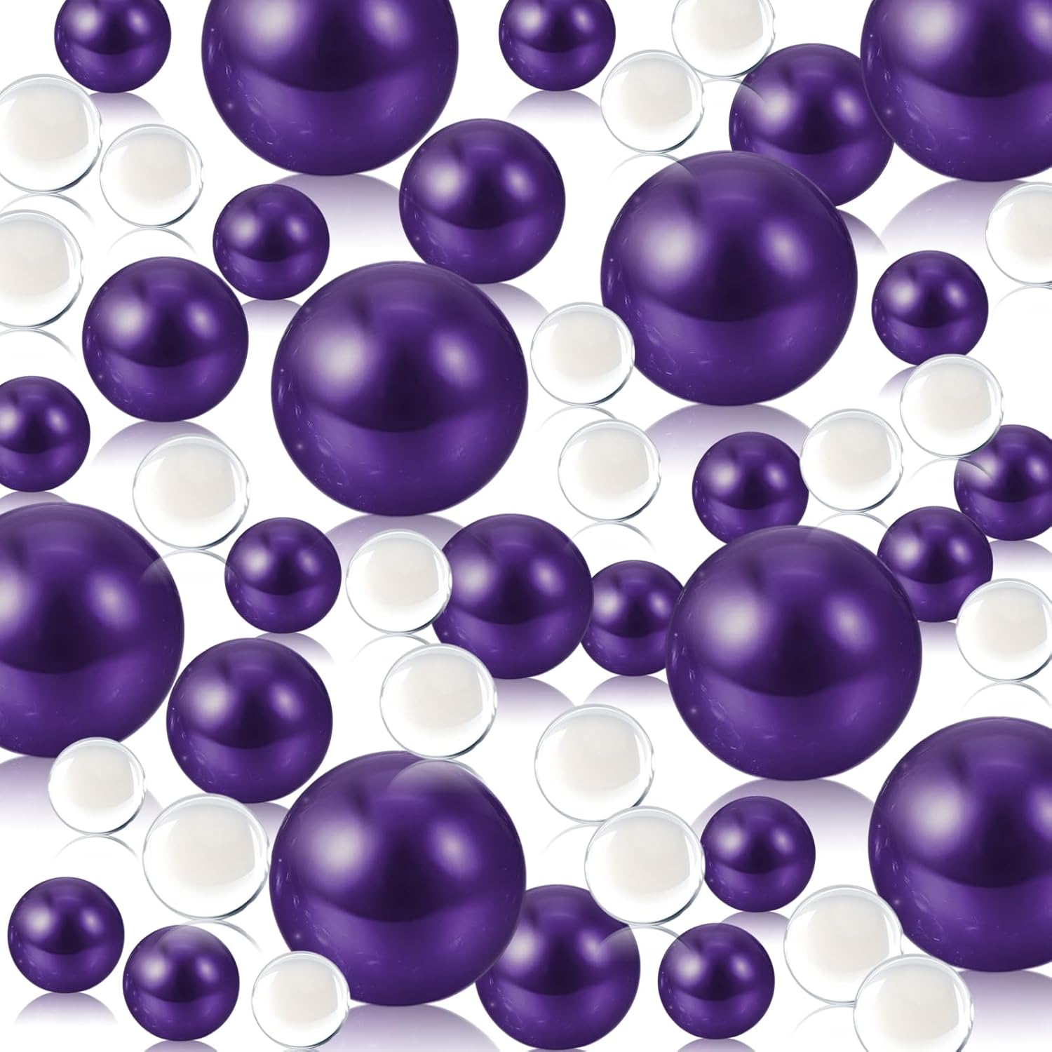 Vase Fillers - 150 PCS Purple Vase Filler Beads with 8000 PCS Transparent Water Gels | Purple Floating Pearls | 8/14/20 mm Purple Floating Beads for Vases, No Hole Beads | Purple Vase Filler Pearl, Water Bead Decor