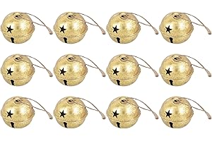 Haute Decor Jingle Bell Ornaments, 1.97-inch Diameter, 12-Pack - Shiny Gold Foil Metal Jingle Bell Christmas Tree Decorations