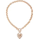 Guess Dangle Heart Logo Charm Toggle Chain Necklace, Goldtone