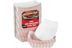 STOCK YOUR HOME Mini Tiny Paper Food Boats (250 Pack) .25 Lb Disposable Red & White Checkered Paper Food Trays, Eco Friendly Paper Food Trays, Serving Boats for Concession Food & Condiments, Condiment Size 3" x 1"