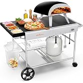 Pizza Oven Table Grill Cart for Ninja Woodfire, Blackstone Griddle, Ooni | 51'' Outdoor Pizza Oven Stand with Seasoning Tray for Outdoor Cooking, BBQ Prep Station, Easy Assembly 30048