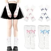 scenicamp Y2K Leg Warmers Arm Warmers for Women Girls - Bow Lace Trim Knee Leg Warmers Sleeve Socks for Lolita Costume