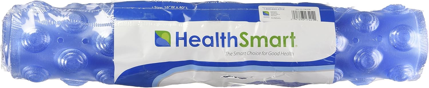 HealthSmart Antimicrobial Bath Mat with Non-Slip Suctions and Drain Holes, Extra Long, Light Blue: Health & Personal Care