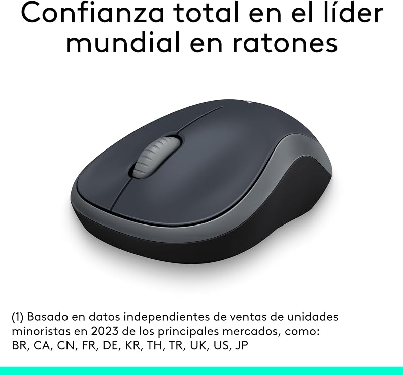 Mouse sem fio logitech m185, 2,4 ghz com receptor mini usb, bateria de 12 meses, rastreamento óptico com resolução de 1000 dpi, ambidestro, compatível com pc, mac, laptop - cinza