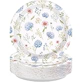 50Pcs Hydrangea Paper Plates 9 Inch Heavy Duty Blue and White Vintage Floral Dessert Plates Spring Tea Party Dinner Plate for Tea Wedding Bridal Baby Shower Birthday Bachelorette Party Decorations