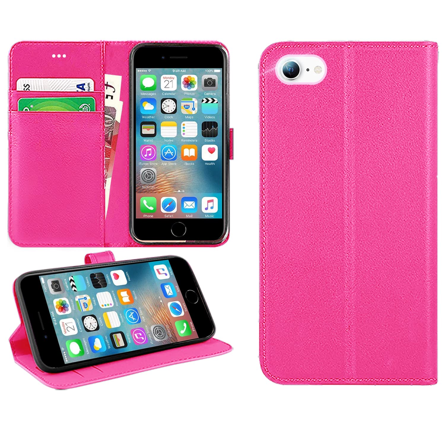 DN-Technology For iPhone SE 2022/SE 2020/8/7 Case Flip Wallet [Card Holder] [Magnetic Closure] [Kickstand] PU Leather Phone Cover 4.7 inch (PINK)