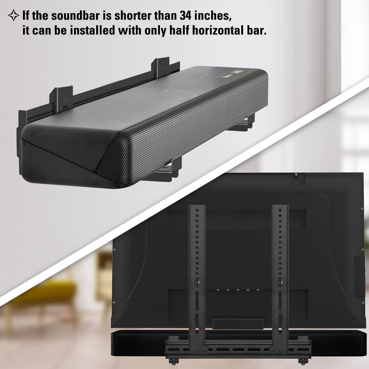 Mounting Dream Soundbar Mount Sound Bar TV Bracket with Holes/Without Holes, Non-Slip Base Holder Extends 3.4