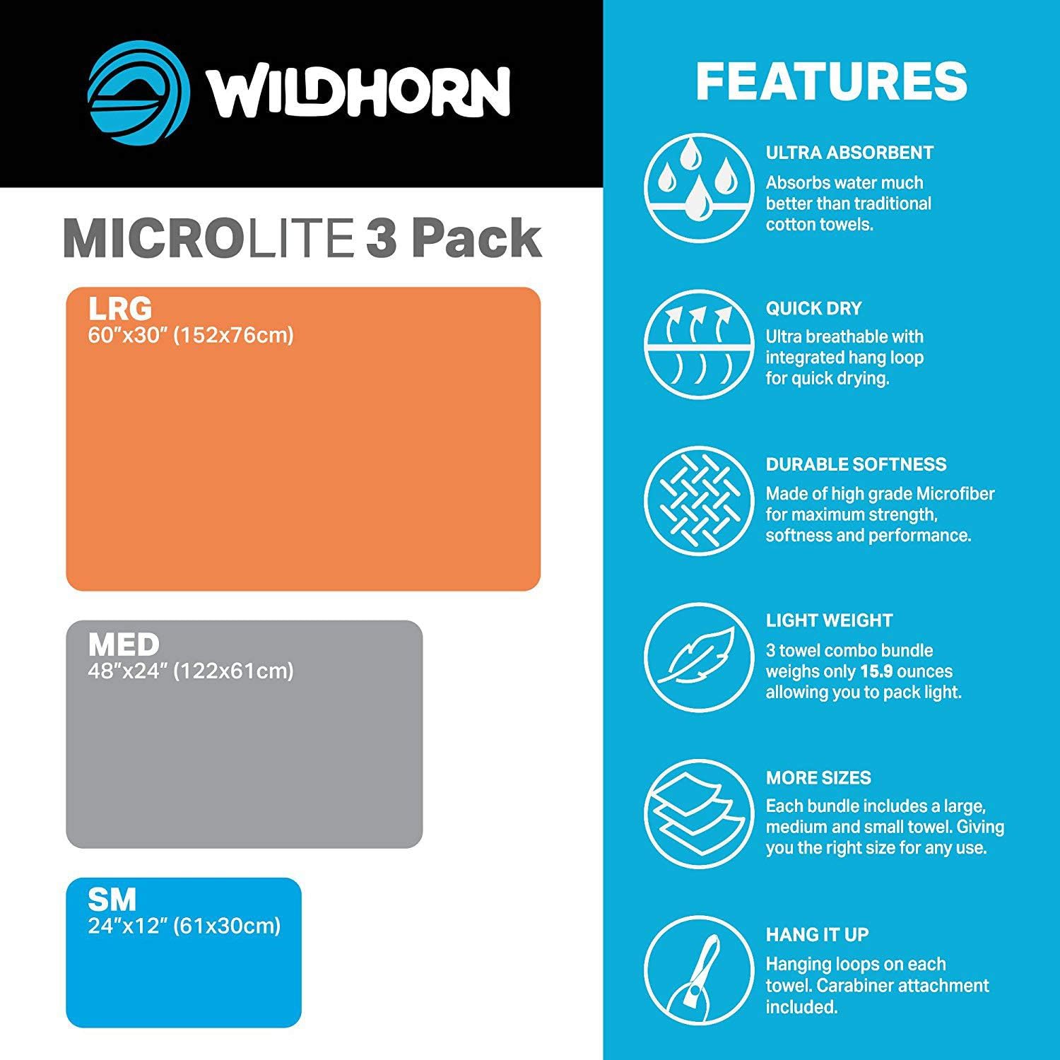 Wildhorn Microlite Travel Towel Set - Microfiber Quick Dry Towel Bundle for Camping, Hiking & Backpacking : Sports & Outdoors