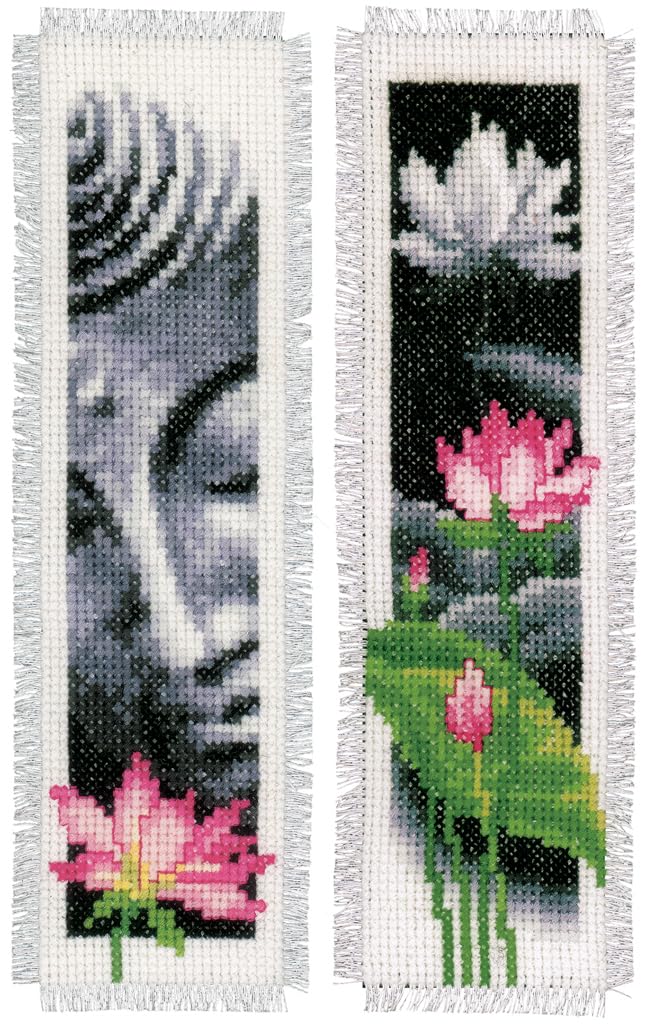 Vervaco Lotus and Buddha Bookmarks Counted Cross Stitch Kit, Multi-Colour, Set of 2