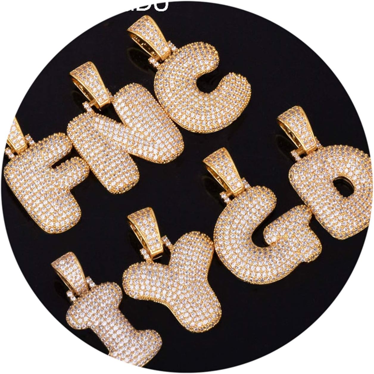 A-Z Bubble Letters Necklaces & Pendant Chain for Men Women Gold Silver Color Cubic Zircon Hip Hop Jewelry