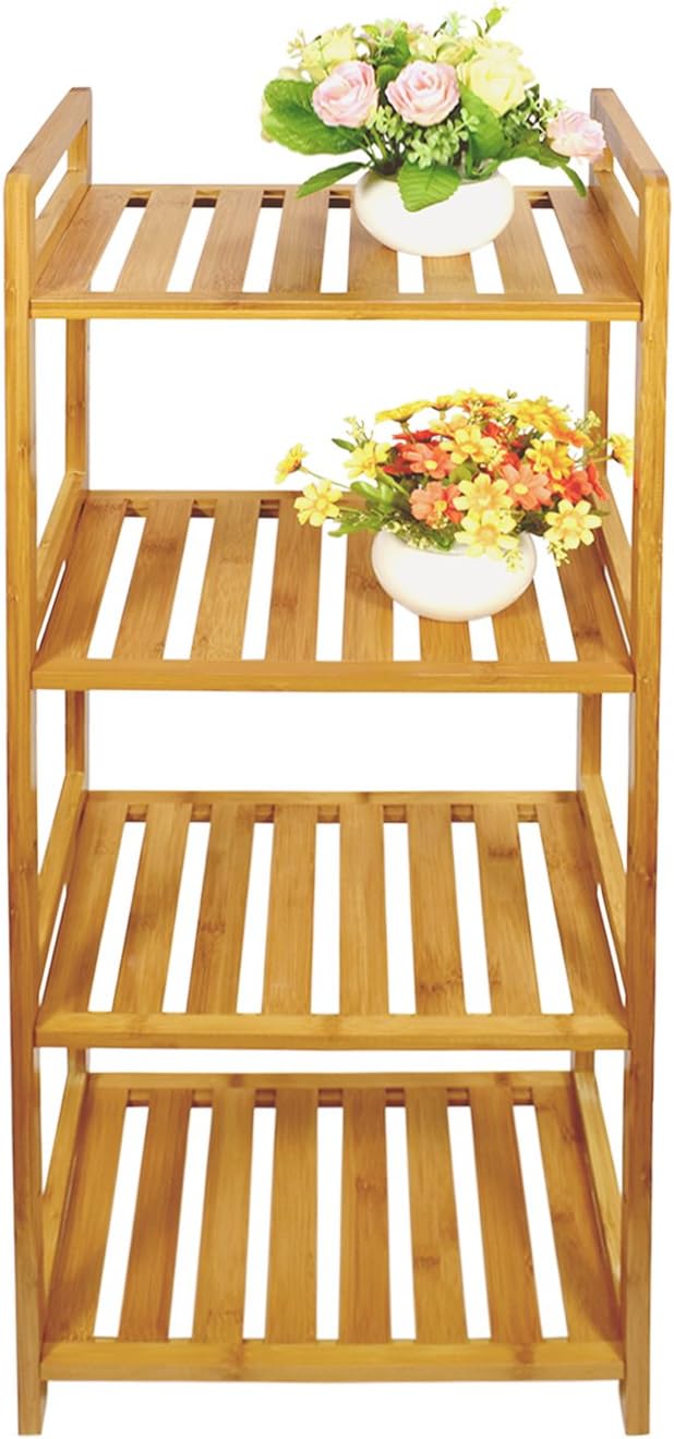 Cyanbamboo 4 Tier Bathroom Shelf Bamboo Storage Shelf Adjustable Bamboo Rack Bookshelf for Bathroom Kitchen Living Room Display Rack (L: 13.8 Inch W: 10.2 Inch H:39.4 Inch)