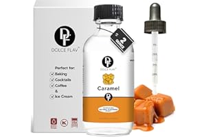DOLCE FOGLIA Dolce Flav Natural Caramel Extract - 2 Ounce Water-Soluble Multipurpose Flavoring Ideal for Baked Goods, Beverages, Coffee, Desserts & Ice Cream - Perfect Kitchen Gift for Holidays
