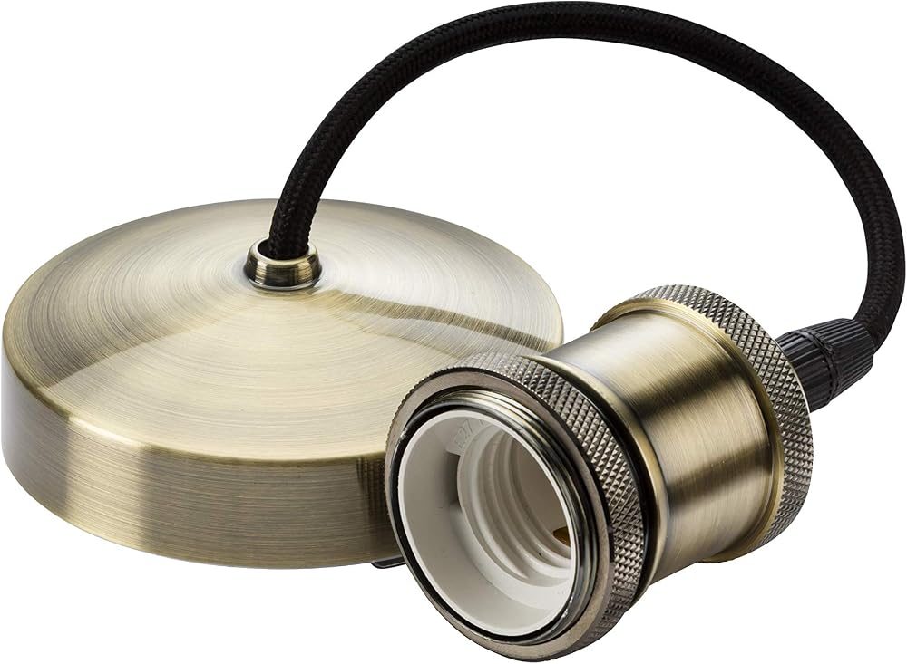 Knightsbridge 6 Inch E27 Vintage Pendant Set in Antique Brass 150mm