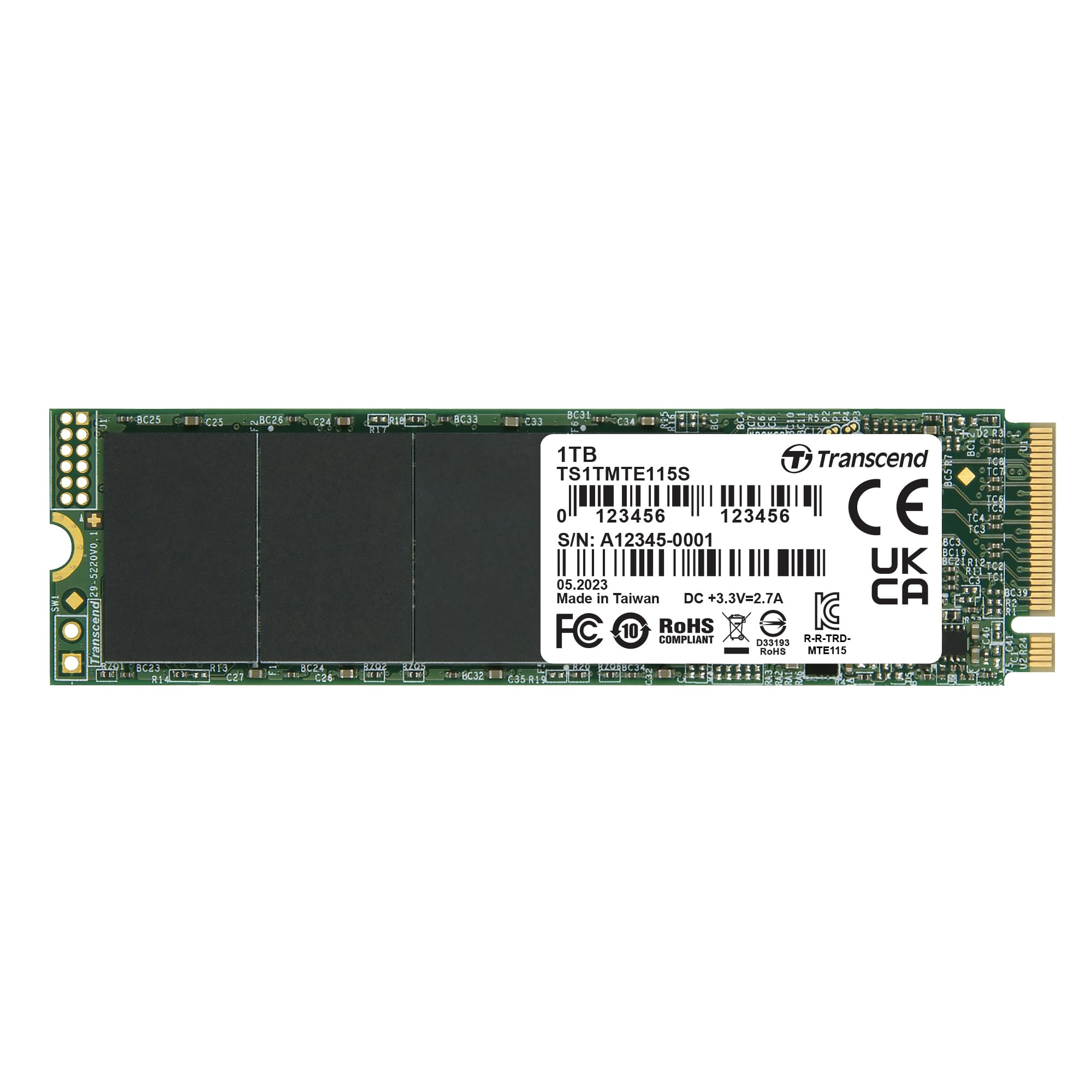 Transcend MTE115S 1TB NVMe PCIe Gen3 x4 SSD, Read/Write up to 3,000/2,000 mb/s with 3D Nand Flash TS1TMTE115S — image 1