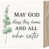 Christian Decor Wood Sign Desk Decoration, May God Bless Sign, Encouragement Table Decoration Thankyou Gifts for Family Friends Christians, Eucalyptus Print-A01