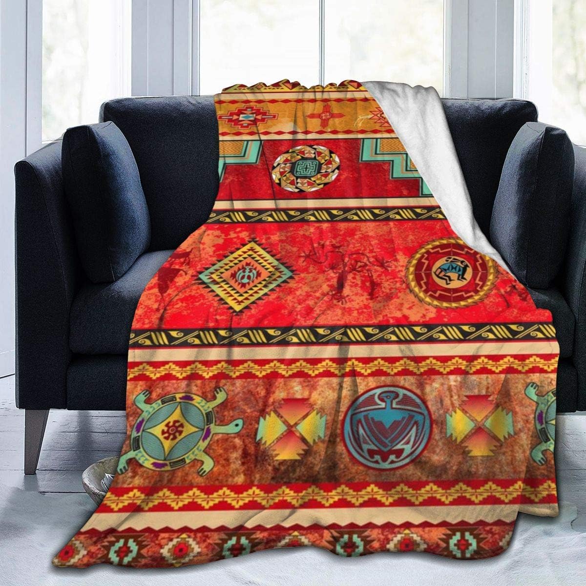 Fleece Throw Blanket Native American Traditional Tribal Indian Turtle