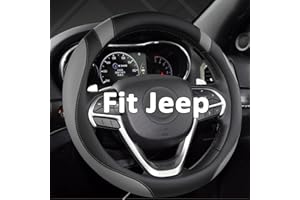 West Llama Customized Auto Car Steering Wheel Cover for Jeep Grand Cherokee,Wrangler,Compass,Gladiator,Cherokee 14.5-15 inches (Black+Gray-Standard Size)