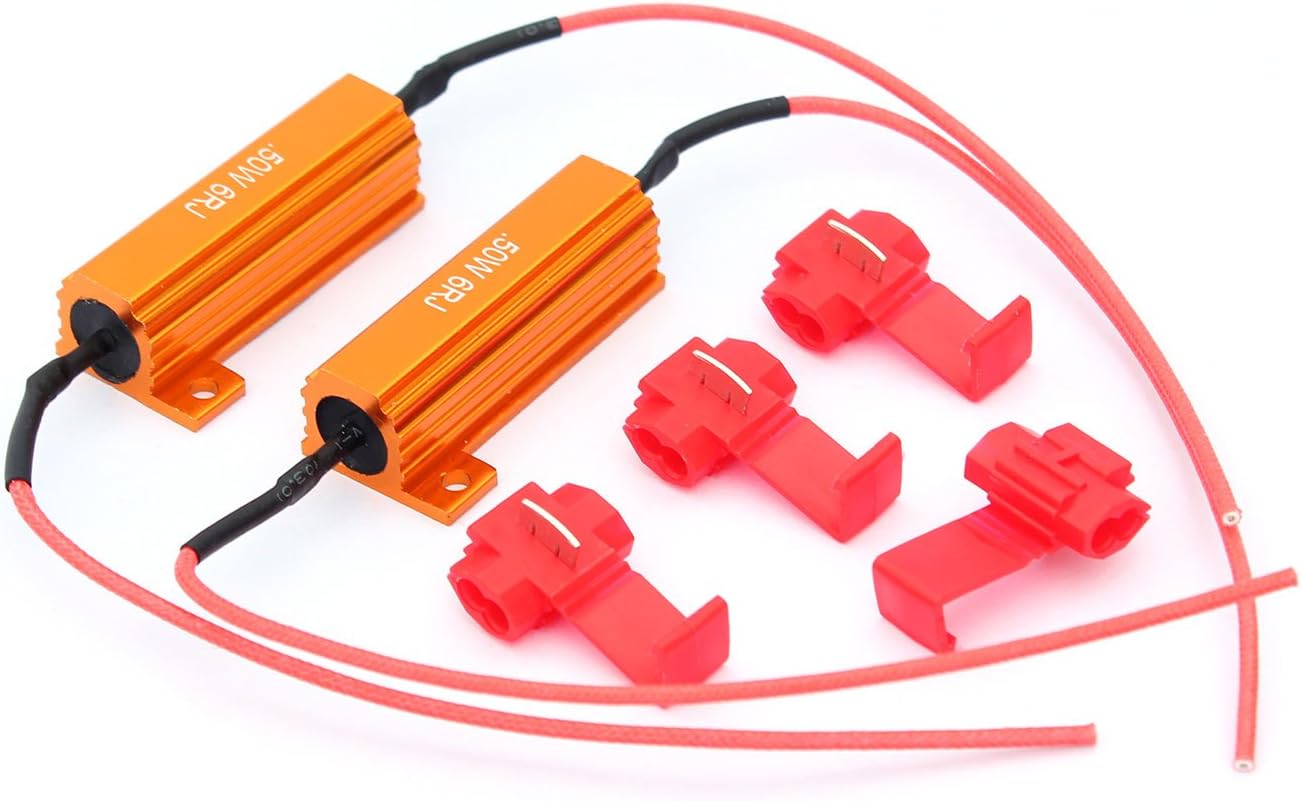 Taikuwu 2-Pack 50W 6 Ohm LED Load Resistors - Hyper Flash Fix for Turn Signal Lights License Plate Bulbs, Red