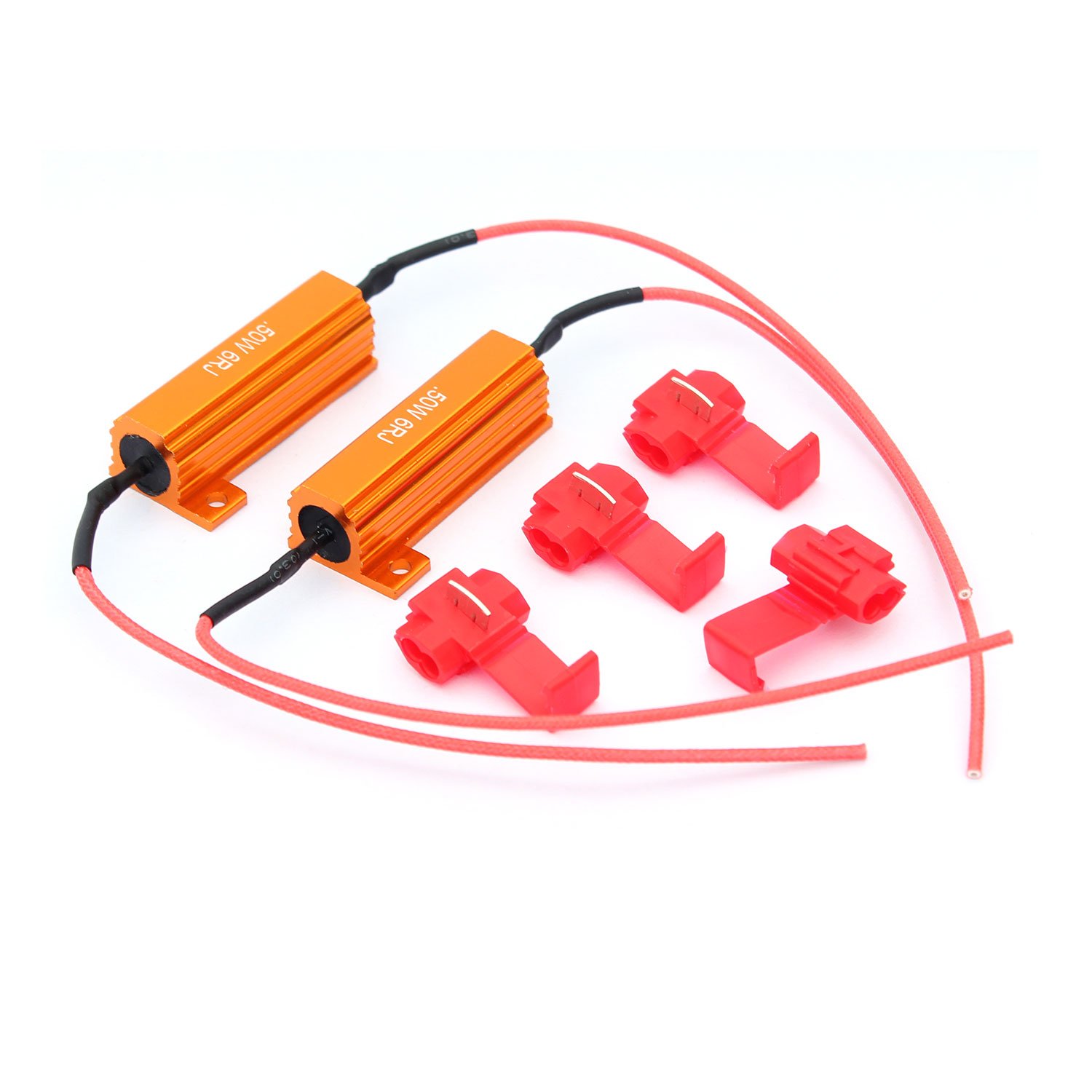 Taikuwu 2-Pack 50W 6 Ohm LED Load Resistors - Hyper Flash Fix for Turn Signal Lights, License Plate Bulbs | Error Canceller with 4 Quick Wire Clips