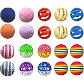 YULOYI Cat Toys for Indoor Cats, Cat Toys Balls, 20 Packs Interactive Cat Toy Set with Colorful Bell, Jingle Bell, Rainbow, Pompom and Sisal Ball for Kittens