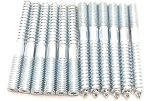 HAOZHENG Hanger Bolt M10x90 Silvery Double Headed Bolt Self-Tapping Screw with Hexagon for Furniture 12Pcs