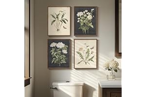 CUSPIN Framed Botanical Wall Art, 4 Piece Vintage Farmhouse Floral Canvas Painting Prints Artwork for Bathroom Walls, Rustic Flower Butterfly Pictures for Kitchen Bedroom Hallway Home Decor, 8x10 Inch