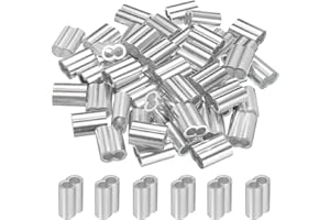 uxcell 1/4" 6mm Aluminum Crimping Loop Sleeve Double Ferrule for Wire Rope Cable Line End, Silver 50pcs