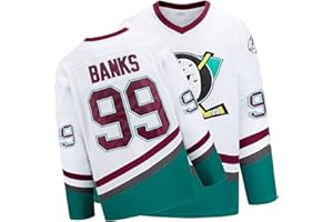 SHAJUNQI Mighty Ducks Jersey,96 Conway Jersey,99 Banks Jersey,Movie Ice Hockey Jersey,Broidery Letters and Numbers Green/White/Black