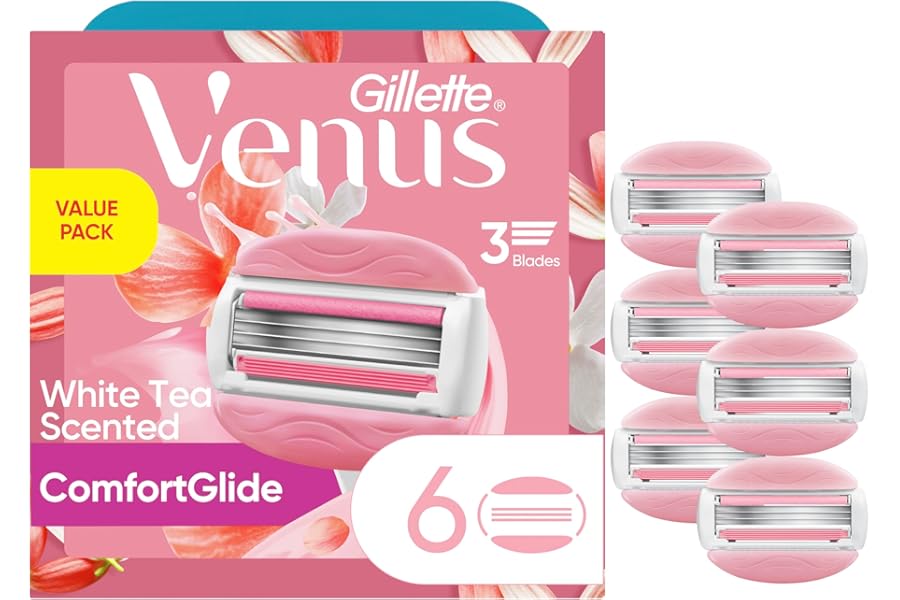 Gillette Venus ComfortGlide White Tea Women’s Razor Blades, 3-Blade Razor Refills, 6 Count, Holiday Gifts for Women