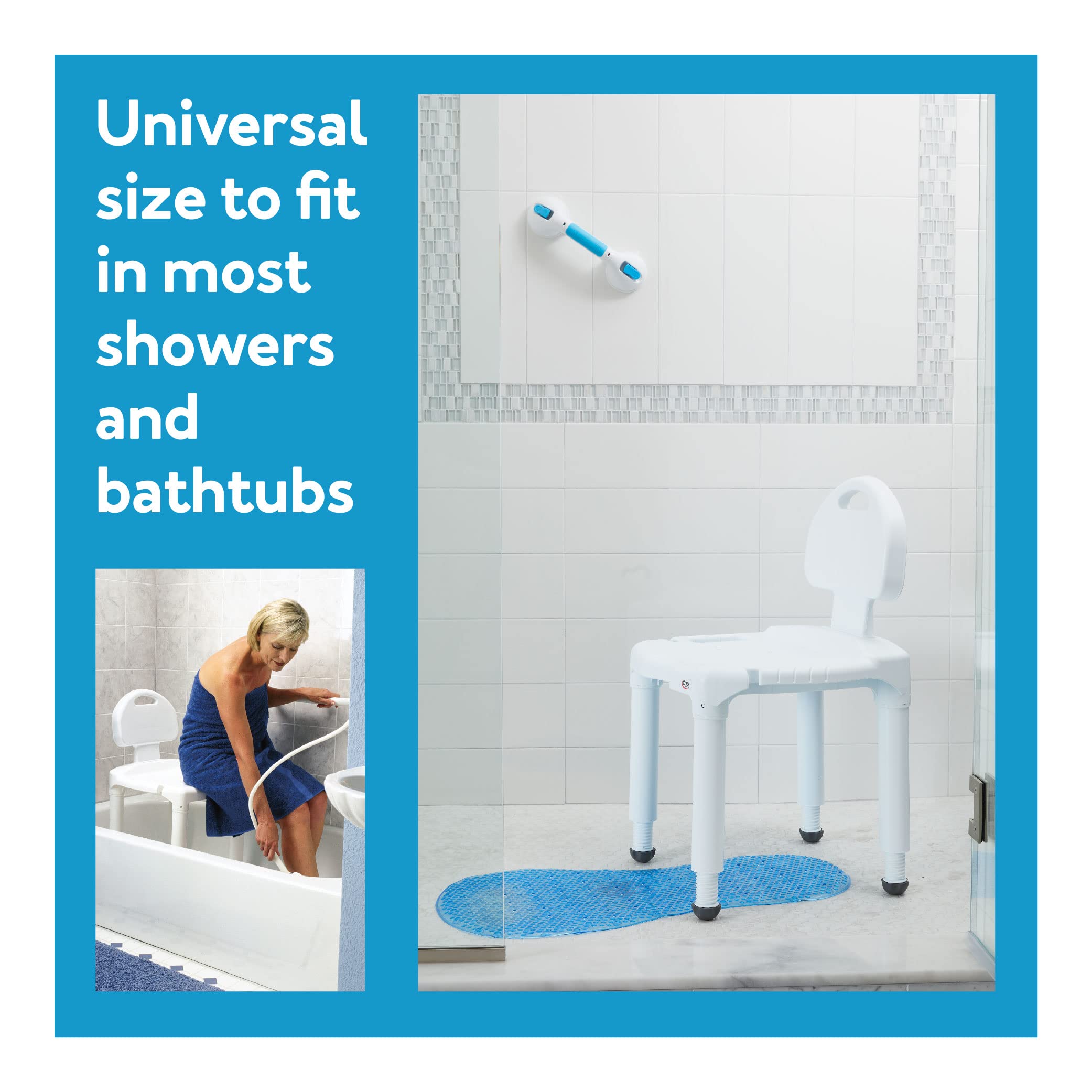 Carex Bath Seat And Shower Chair with Backrest for Seniors, Bath Chair For Elderly, Disabled, Handicap, and Injured Persons, Supports Up To 400lbs, Shower Seat For Inside Shower, Made in USA