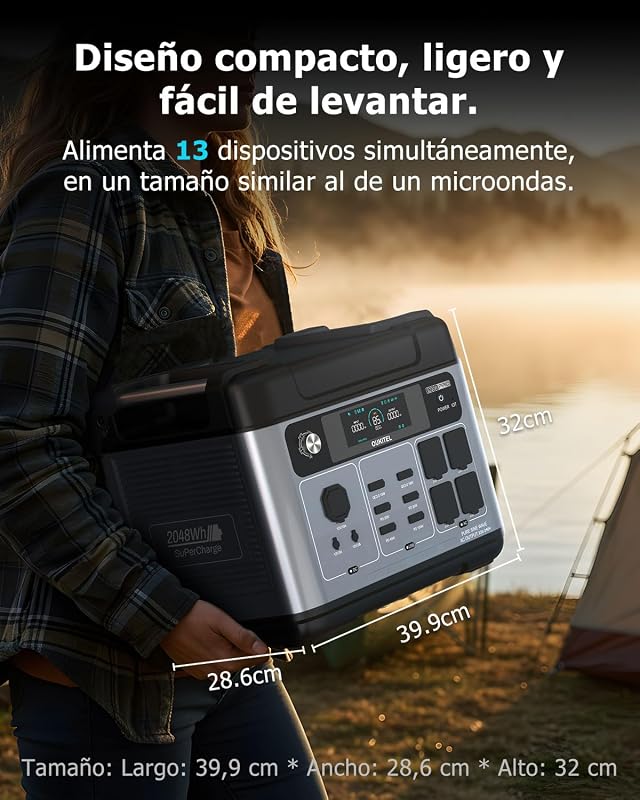 OUKITEL 3200W (6400 Peak) Central Portátil P2001E Pro, Gerador Solar de 2048Wh, Bateria LiFePO4, 80% de carga em 45 minutos, APP, 16 portas, Central Elétrica para Campismo, Caravana e Emergências