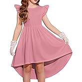 Arshiner Girls Summer Dress Tween Flutter Sleeve High Low Formal Dresses for Wedding Party with Pocket