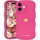 LAPOPNUT for iPhone 16 Plus Case Cute Heart Simple Wave Frame Case Aesthetic Design Solid Color Girls Women TPU Silicone Slim Phone Cover for iPhone 16 Plus,Rose red