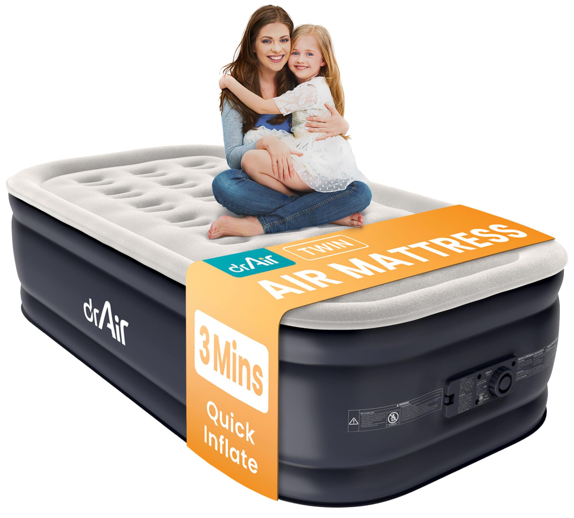 Dr. air Twin Air Mattress with Built-in Pump, 18” Raised Blow Up Mattress - 500 lbs Max Honeycomb Design, 3-Min Inflation, Waterproof Velvety Top, Ideal for Home, Guests & Camping, Colchon Inflable