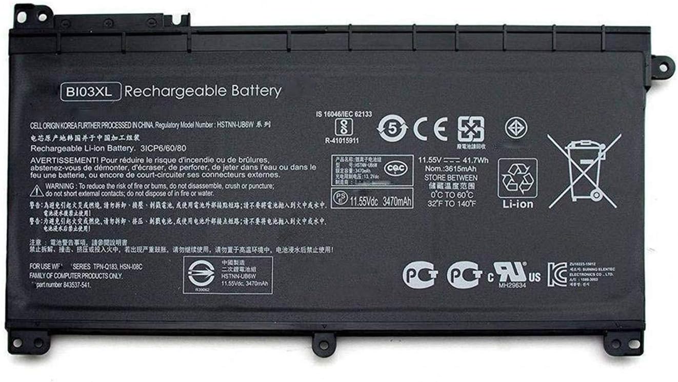 BI03XL HSTNN-LB7P HSTNN-UB6W 843537-541 Laptop Battery Replacement for HP Pavilion X360 M3-U 13-U M3-U001DX M3-U103DX 13-U100TU 13-U100TU 13-U118TU Stream 14-AX 14-ax010nr 14-ax020wm(11.55V 41.7Wh)