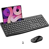 Wireless Keyboard and Mouse Combo, Acebaff 2.4G Quiet Wireless Computer Keyboard with Phone Tablet Holder, Silent Mouse, 11 Shortcut Keys,Compatible with PC,MacBook,Windows