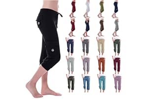 Wkishenl Capri Pants for Women Summer 2024 Drawstring Elastic High Waist Cargo Pants with Pockets Solid Color Button Joggers