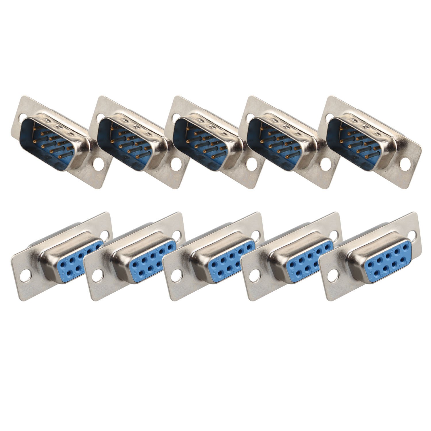 Futheda 5 Pcs Female and 5 Pcs Male Computer DB9 Connector Adapter Solder Type 9 Pin D-SUB Connectors
