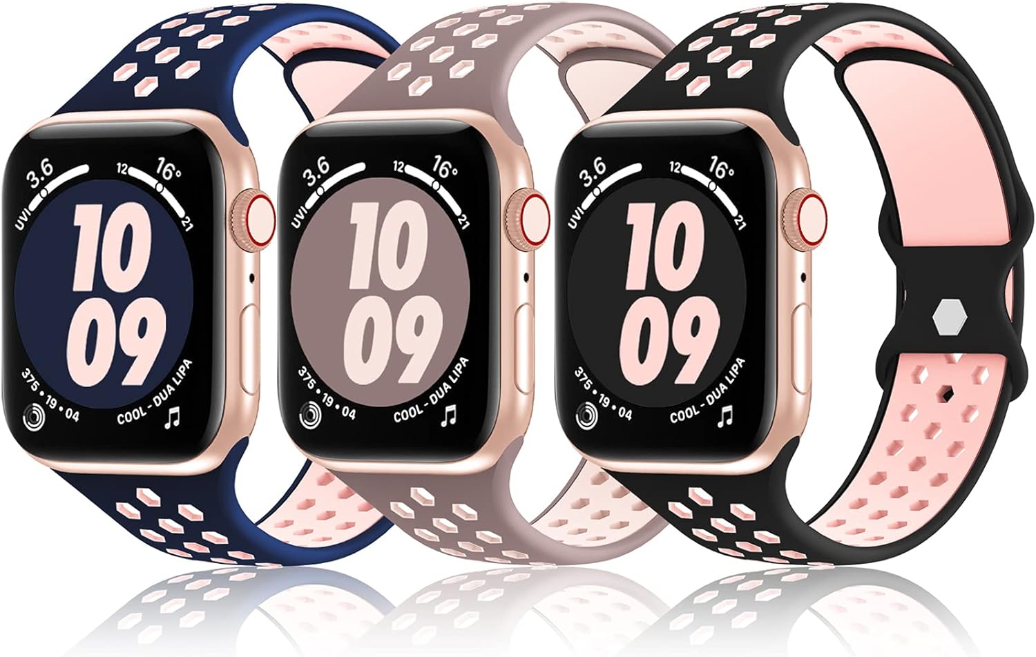 Bandiction 3 Pack Sports Band Compatible With Apple Watch Bands 38mm 40mm 42mm 44mm ,Silicone Breathable Wristbands Strap Replacement for Men Women iWatch Series6/5/4/3/2/1/SE