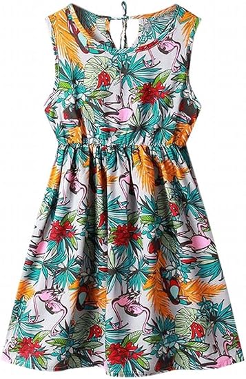 Amazon Co Jp Plus Nao プラスナオ ワンピース キッズ ジュニア 女の子 子供服 ａライン ノースリーブ 丸首 後ろ紐 リボン結び ウエスト絞る 花柄 葉 パ 1 フラミンゴ 服 ファッション小物