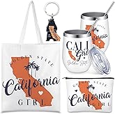 Paterr 4 Pcs City Souvenirs Gifts Texas Canvas Bag California Makeup Bag Italy 12oz Stainless Steel Tumbler with Lid Florida Keychain Ny Travel Lover Gifts Souvenirs for Women(California)