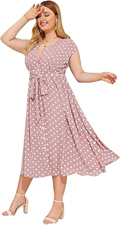 plus size pink polka dot dress