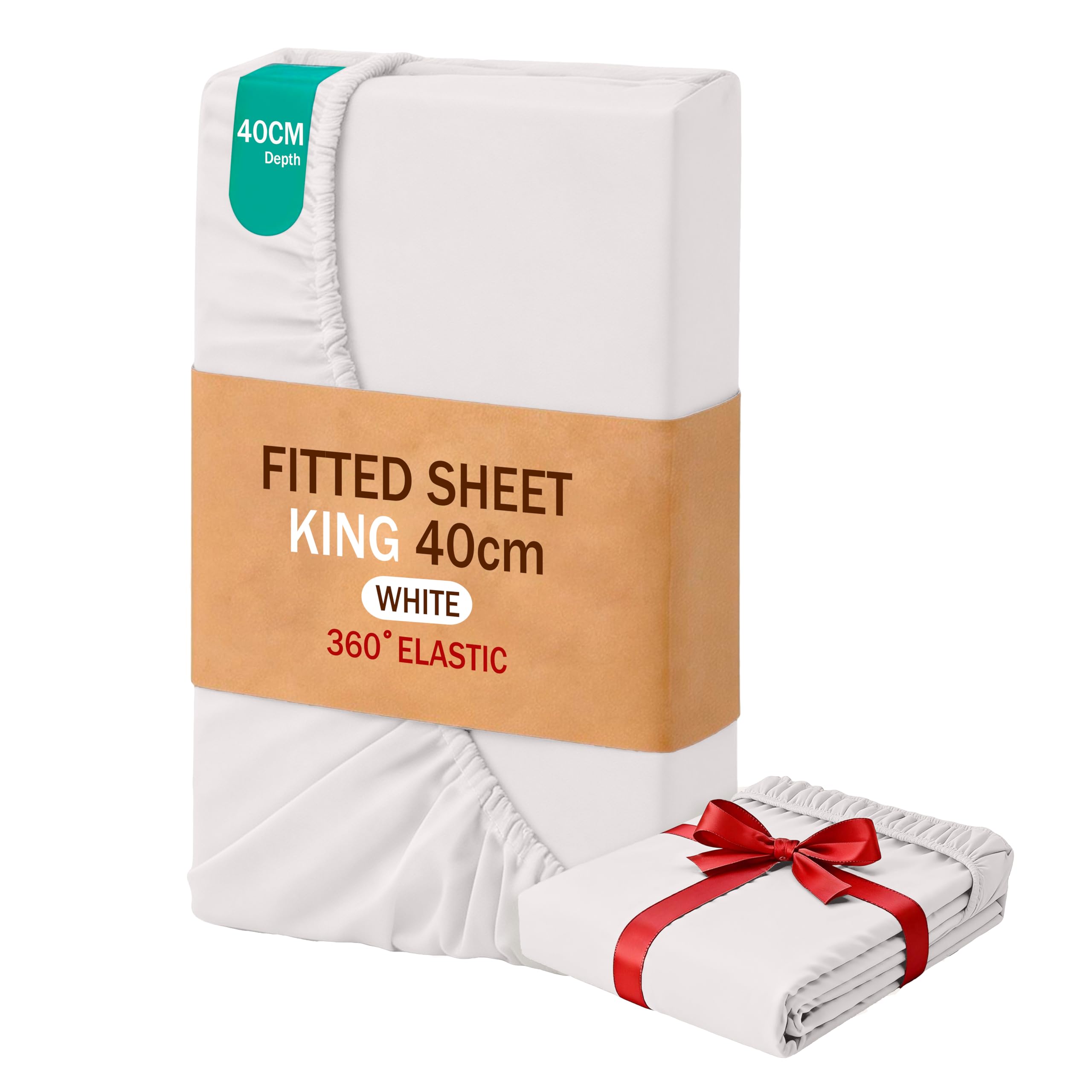 MOHAP 16 inch(40cm) Extra Deep King Size Fitted Sheet Only Bedsheet No Pillowcases Brushed Microfiber Breathable No Color Fade White — image 1