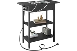 LIDYUK End Table with Charging Station, Flip Top Side Table with USB Ports and Outlets, Nightstand for Small Spaces, Bedside Tables with Storage Shelf for Living Room, Bedroom, Black