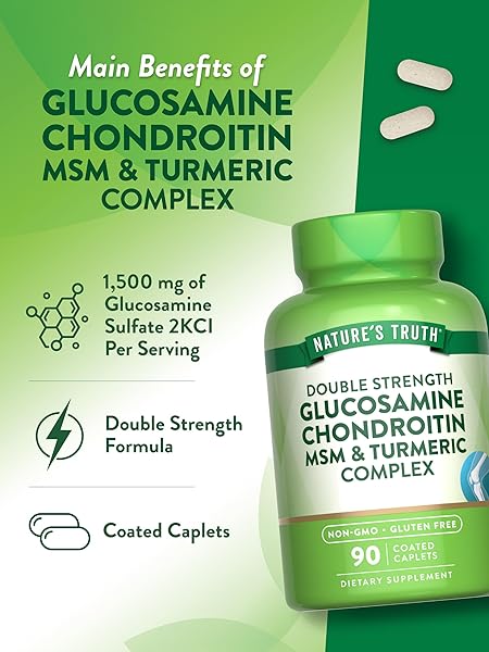 NATURE’S TRUTH GLUCOSAMINE CHONDROITIN MSM COMPLEX | 90 CAPLETS | WITH TURMERIC | DOUBLE STRENGTH | NON-GMO & GLUTEN FREE SUPPLEMENT
