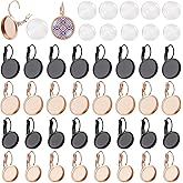PH PandaHall 8 Pairs(16pcs) Leverback Earring Hooks 2 Colors Earring Cabochon Settings Stainless Steel French Ear Wires with Cabochon Setting with 16pcs Glass Cabochons for DIY Earring Jewelry Making
