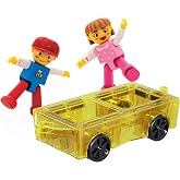 PicassoTiles Mini Magnetic Tiles Expansion Car Truck and Figures Play Set, Kids Building Magnet Bricks STEM &amp; Learning Toys, Magnetic Add-ons, Car Toys, Toddler Preschool 3 years and up boys and girls