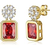 EVEVIC Austrian Crystal Square Drop Flower Studs Earrings for Women 14K Gold Plated Dangle Earring Jewelry Gifts